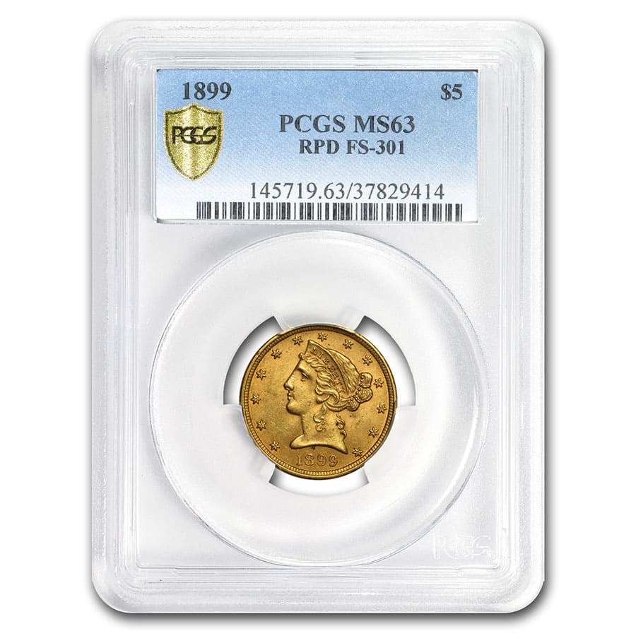 Buy 1899/99 $5 Liberty Gold Half Eagle MS-63 PCGS (RPD FS-301) | APMEX