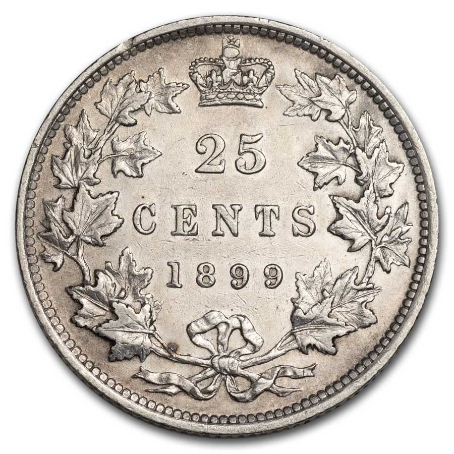 1899 Canada Silver 25 Cents Victoria AU