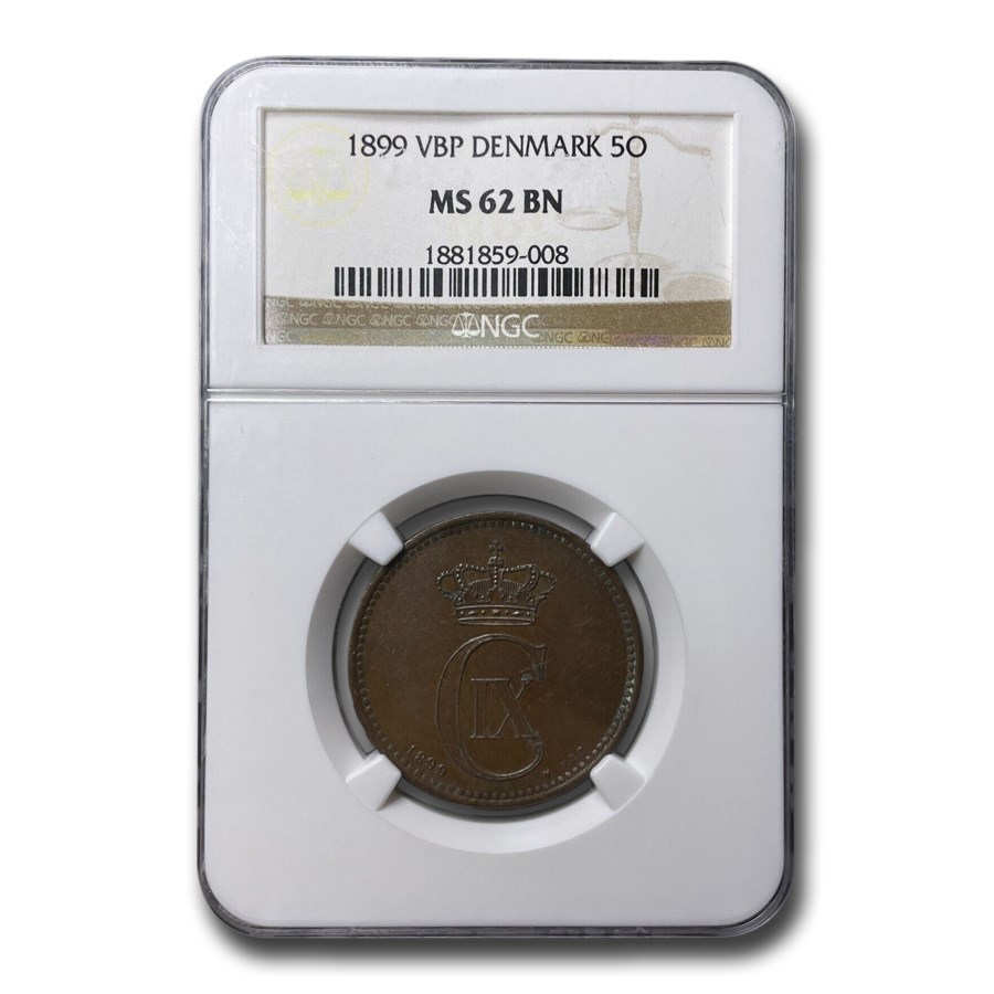 1899 Denmark 5 Ore MS-62 NGC (Brown)