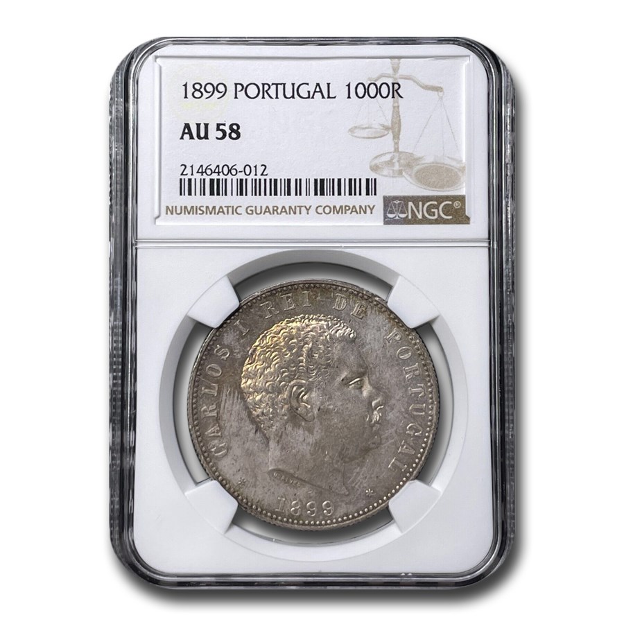 1899 Portugal Silver 1000 Reis Carlos 1 AU-58 NGC