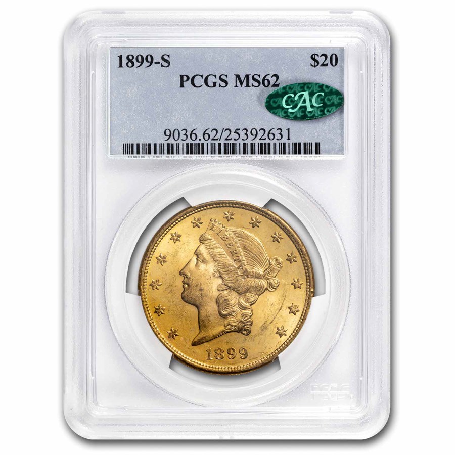 1899-S $20 Liberty Gold Double Eagle MS-62 PCGS CAC