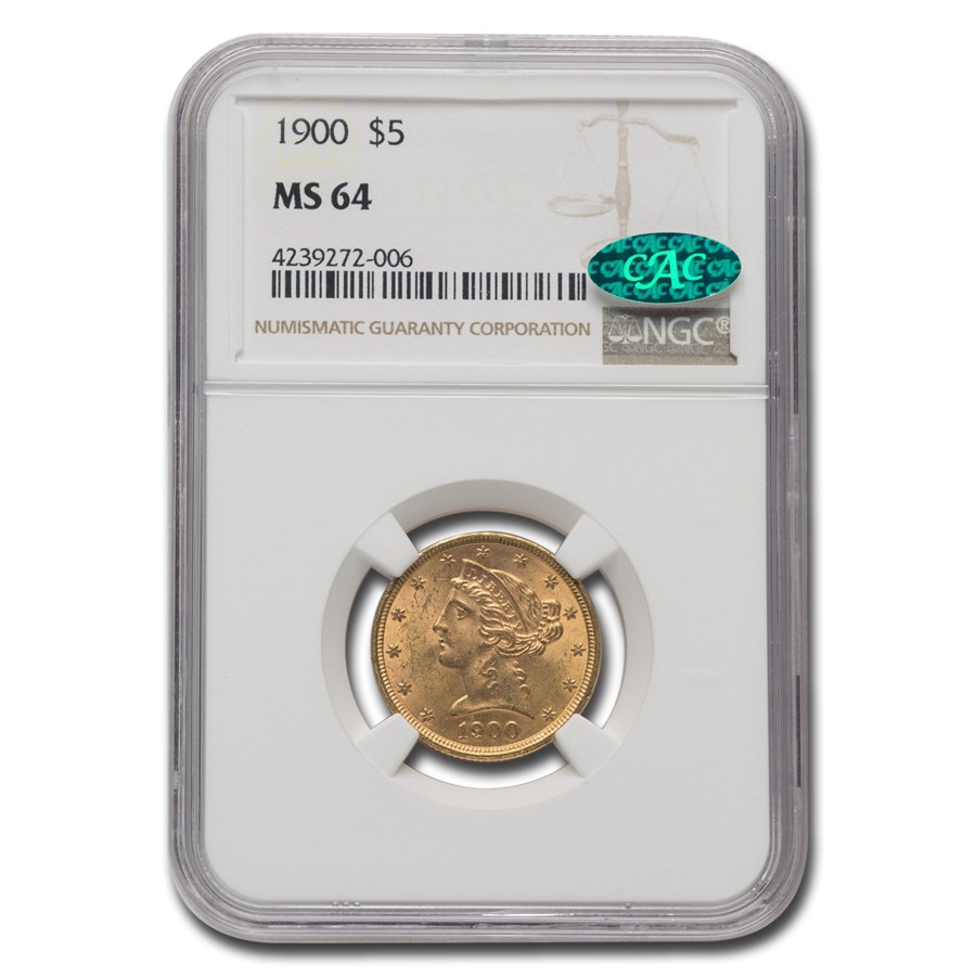 Buy 1900 $5 Liberty Gold Half Eagle MS-64 NGC CAC | APMEX