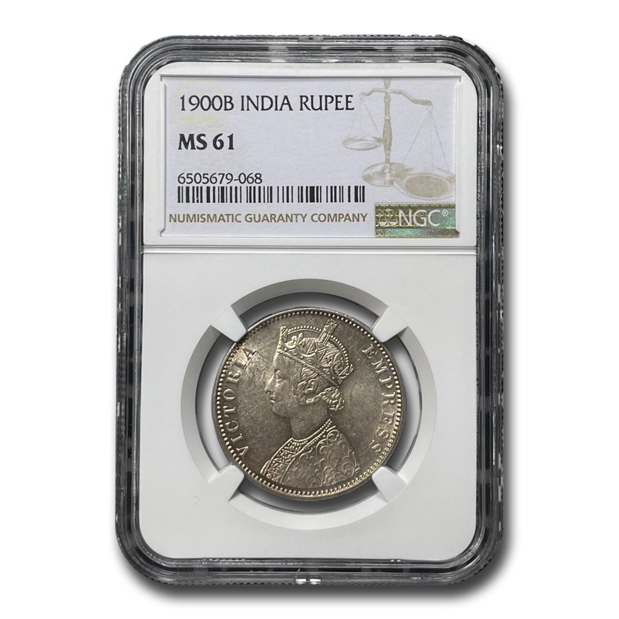 1900-B India Silver Rupee Victoria MS-61 NGC