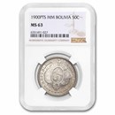 1900-PTS MM Bolivia Silver 50 Centavos MS-63 NGC