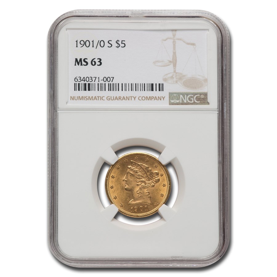 1901/0-S $5 Liberty Gold Half Eagle MS-63 NGC (FS-006)