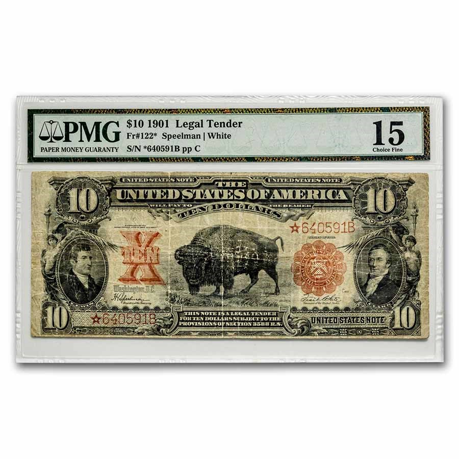 1901* $10 US Note Lewis-Clark/Bison Ch F-15 PMG (Fr#122*) Star