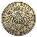 (1901-1913) German States Hamburg Silver 5 Marks XF