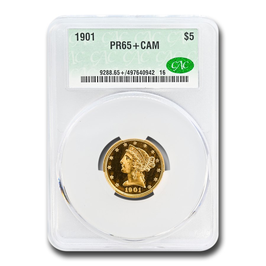 1901 $5 Liberty Gold Half Eagle PR-65+ Cameo CACG