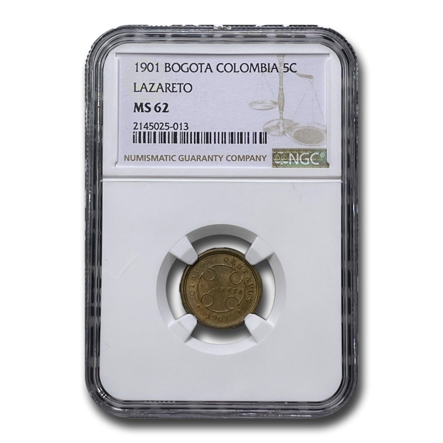 1901 Colombia 5 Centavos MS-62 NGC (Leper)