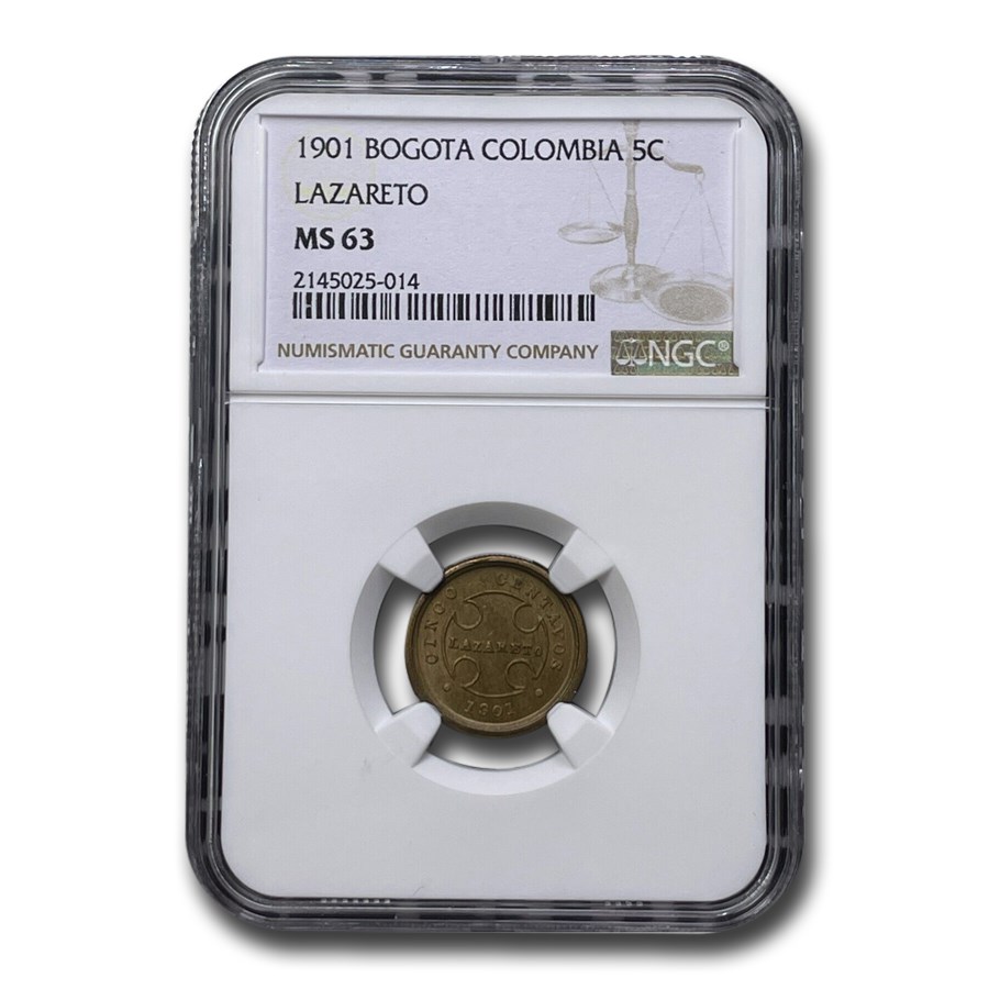 1901 Colombia 5 Centavos MS-63 NGC (Leper)