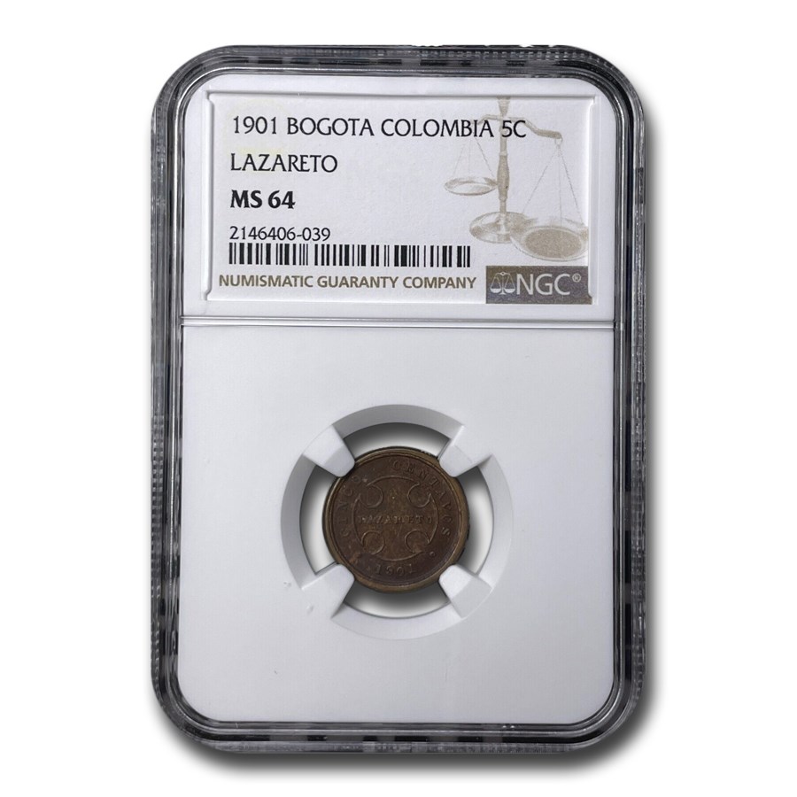 1901 Colombia 5 Centavos MS-64 NGC