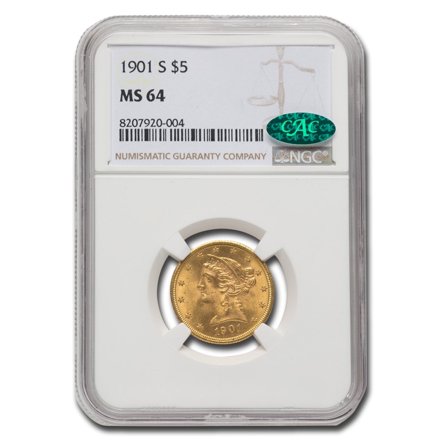 Buy 1901-S $5 Liberty Gold Half Eagle MS-64 NGC CAC | APMEX