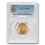 1901-S $5 Liberty Gold Half Eagle MS-64 PCGS