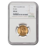 1901-S $5 Liberty Gold Half Eagle MS-66 NGC (LG/SM S, FS-501)