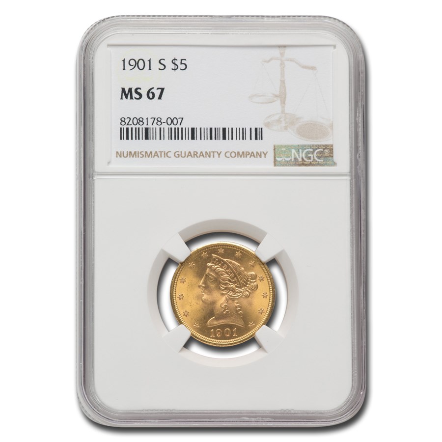 1901-S $5 Liberty Gold Half Eagle MS-67 NGC