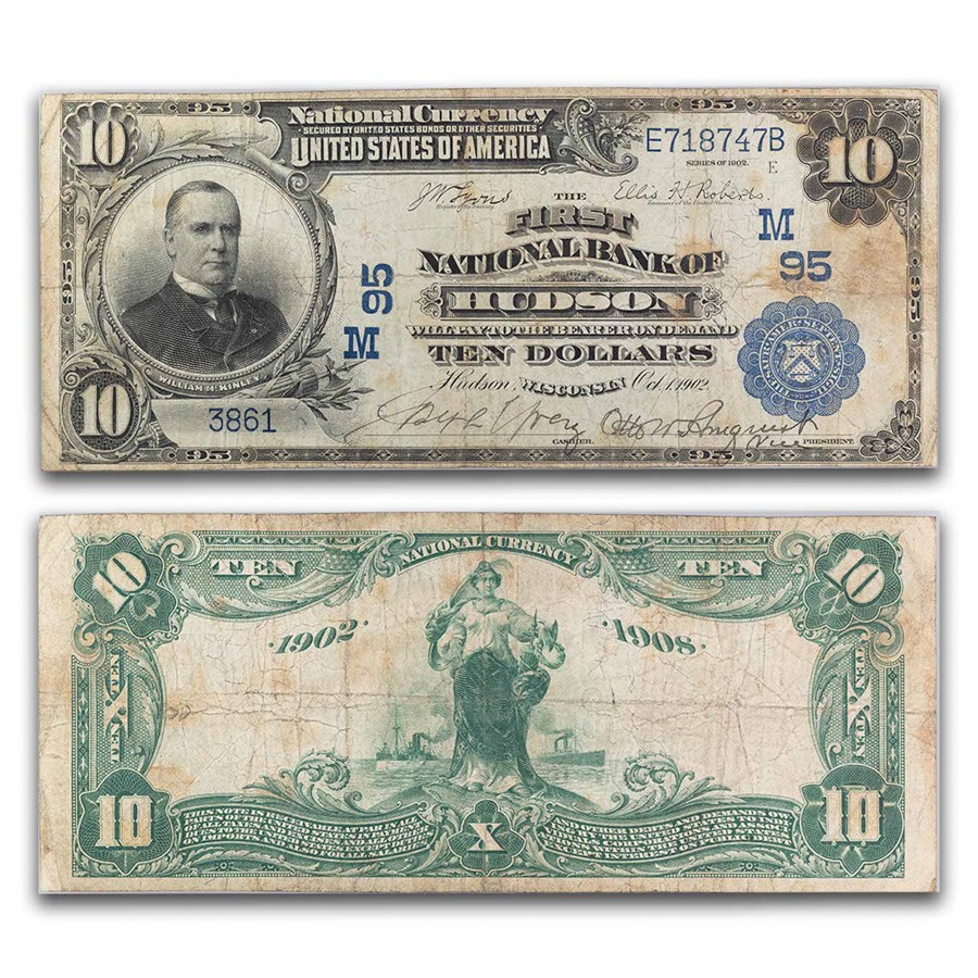 1902 Date Back $10 Hudson, WI Fine (Fr#624) CH#95