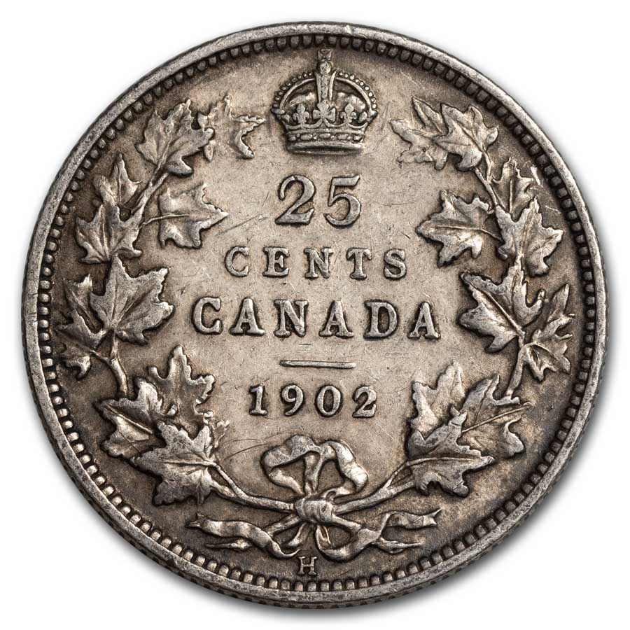 1902-H Canada Silver 25 Cents Edward VII VF