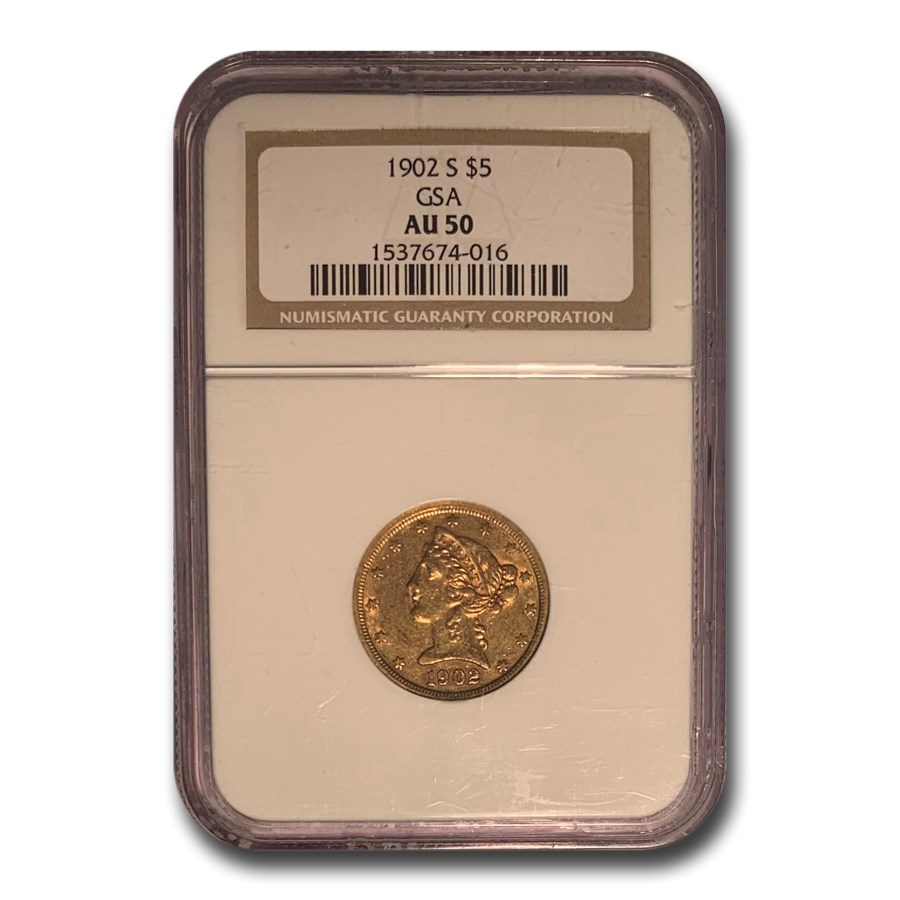 Buy 1902-S $5 Liberty Gold Half Eagle AU-50 NGC (GSA) | APMEX