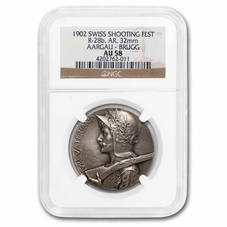 1902 Switzerland Aargau Brugg Silver Shooting Medal AU-58 NGC