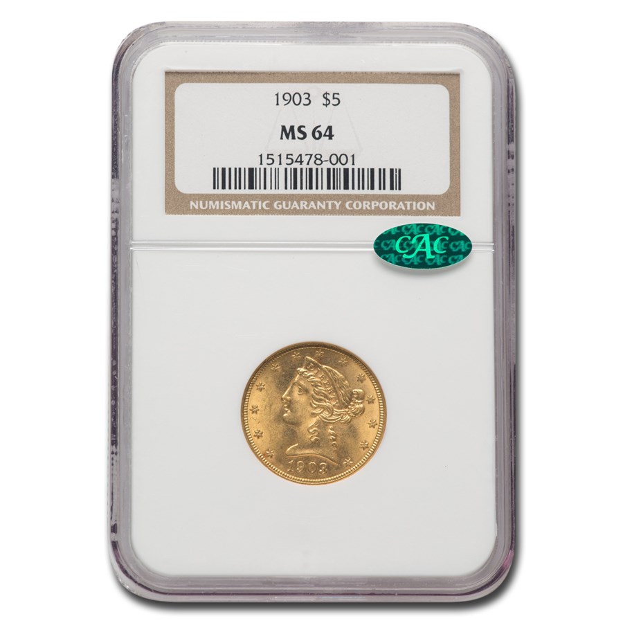 1903 $5 Liberty Gold Half Eagle MS-64 NGC CAC