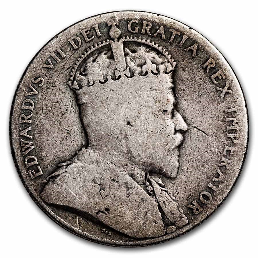1904-1909 Newfoundland Silver 50 Cents Edward VII Avg Circ