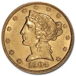 1904 $5 Liberty Gold Half Eagle AU