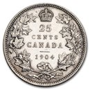 1904 Canada Silver 25 Cents Edward VII XF (Details)