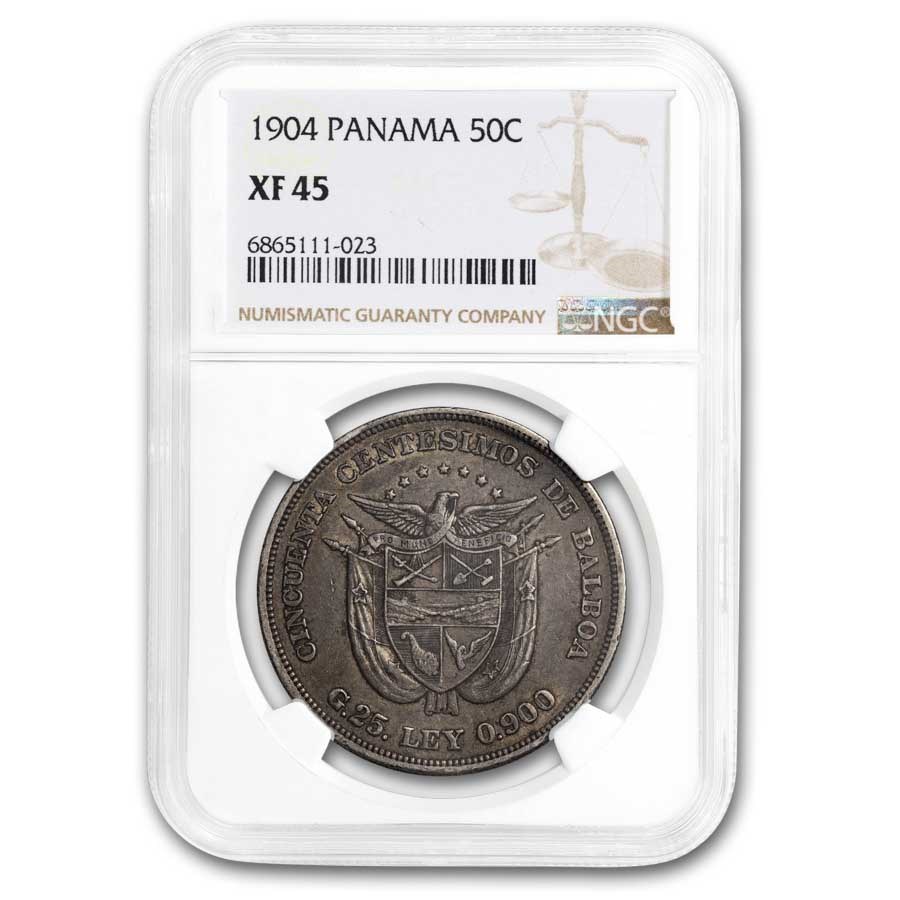 1904 Panama Silver 50 Centesimos XF-45 NGC