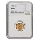 1905 $2.50 Liberty Gold Quarter Eagle MS-67 NGC