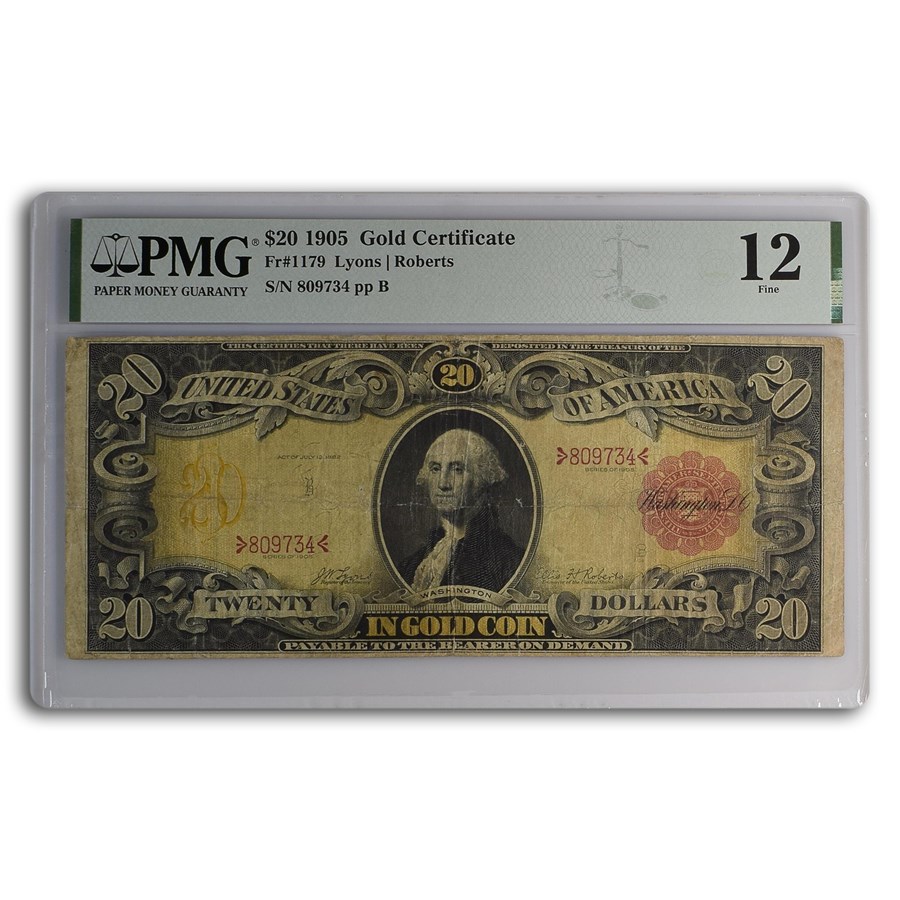 1905 $20 Gold Certificate Technicolor Note F-12 PMG (Fr#1179)