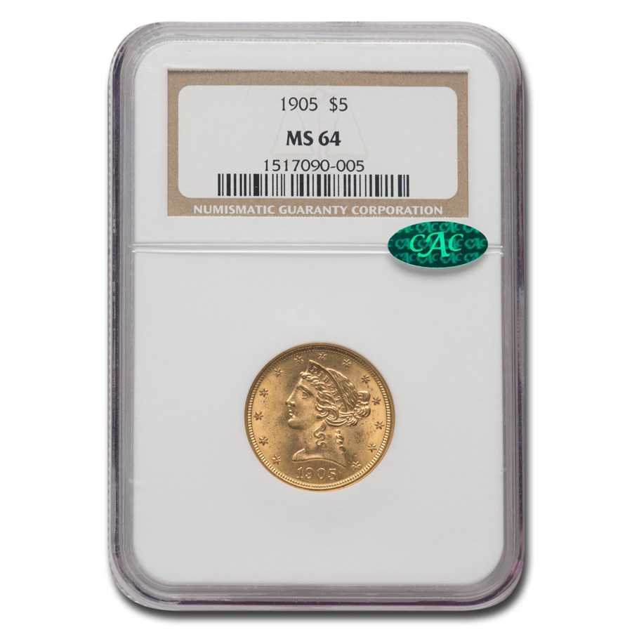 1905 $5 Liberty Gold Half Eagle MS-64 NGC CAC