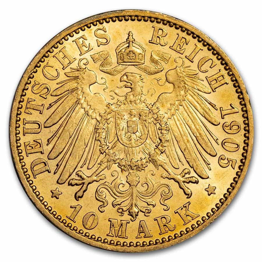 1905-A Germany Prussia Gold 10 Mark Wilhelm II AU