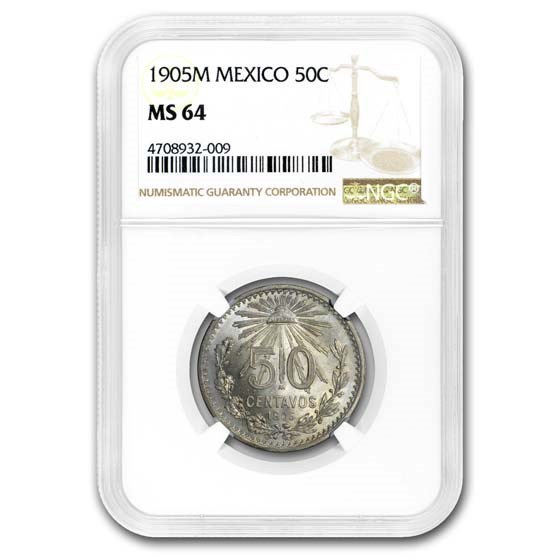 1905-M Mexico Silver 50 Centavos Cap & Rays MS-64 NGC