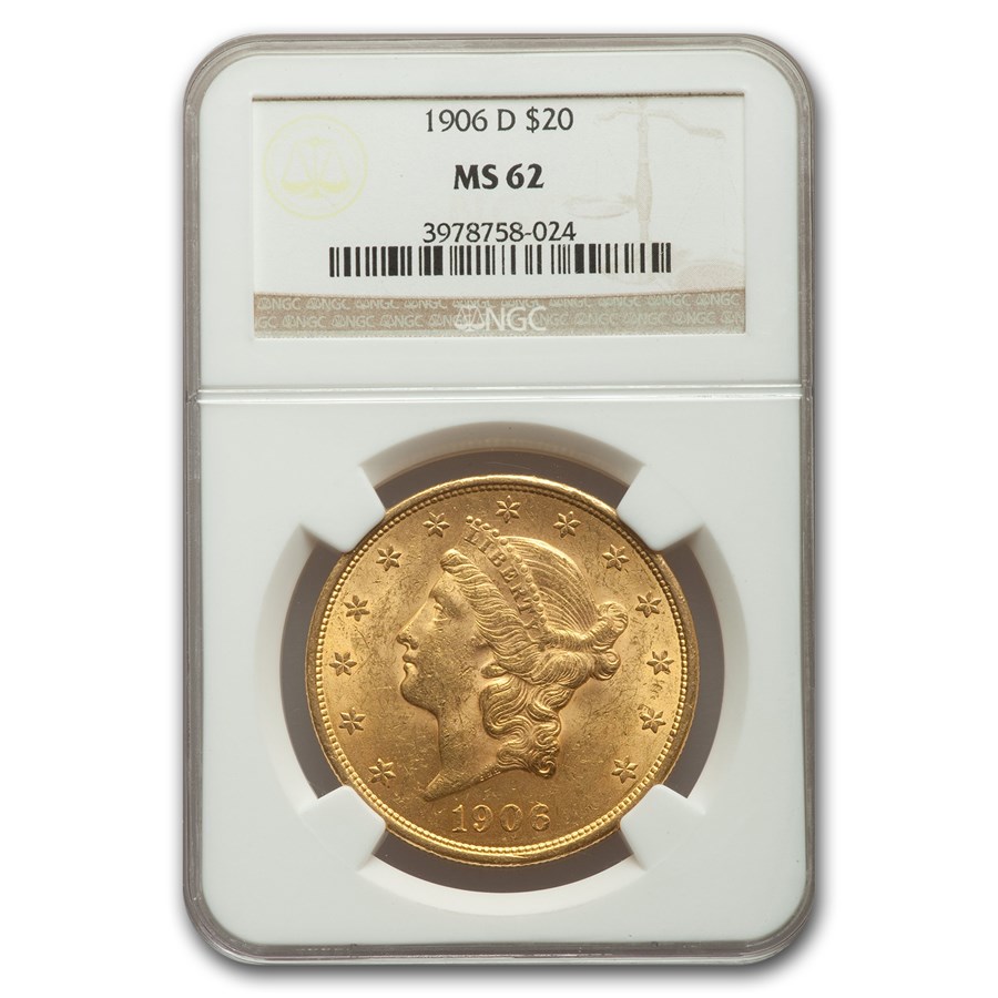 1906-D $20 Liberty Gold Double Eagle MS-62 NGC