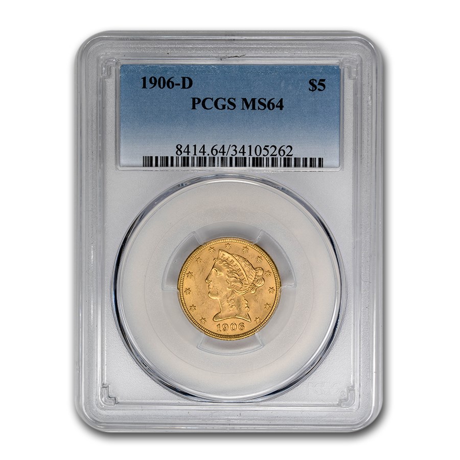 1906-D $5 Liberty Gold Half Eagle MS-64 PCGS