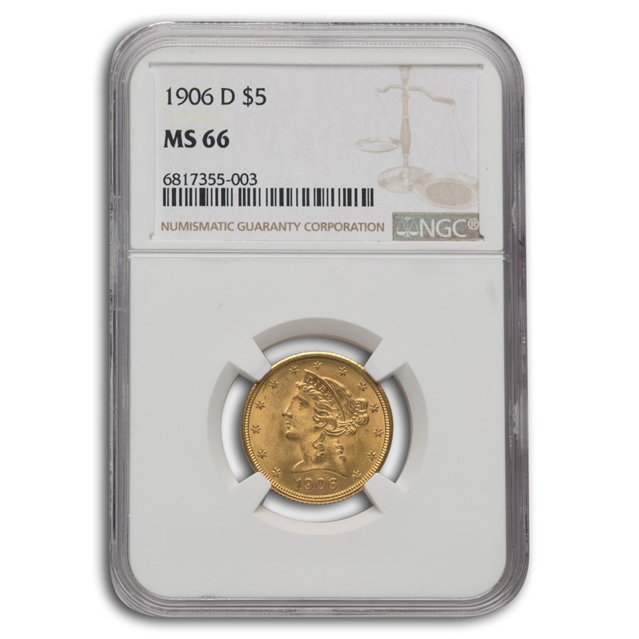 1906-D $5 Liberty Gold Half Eagle MS-66 NGC