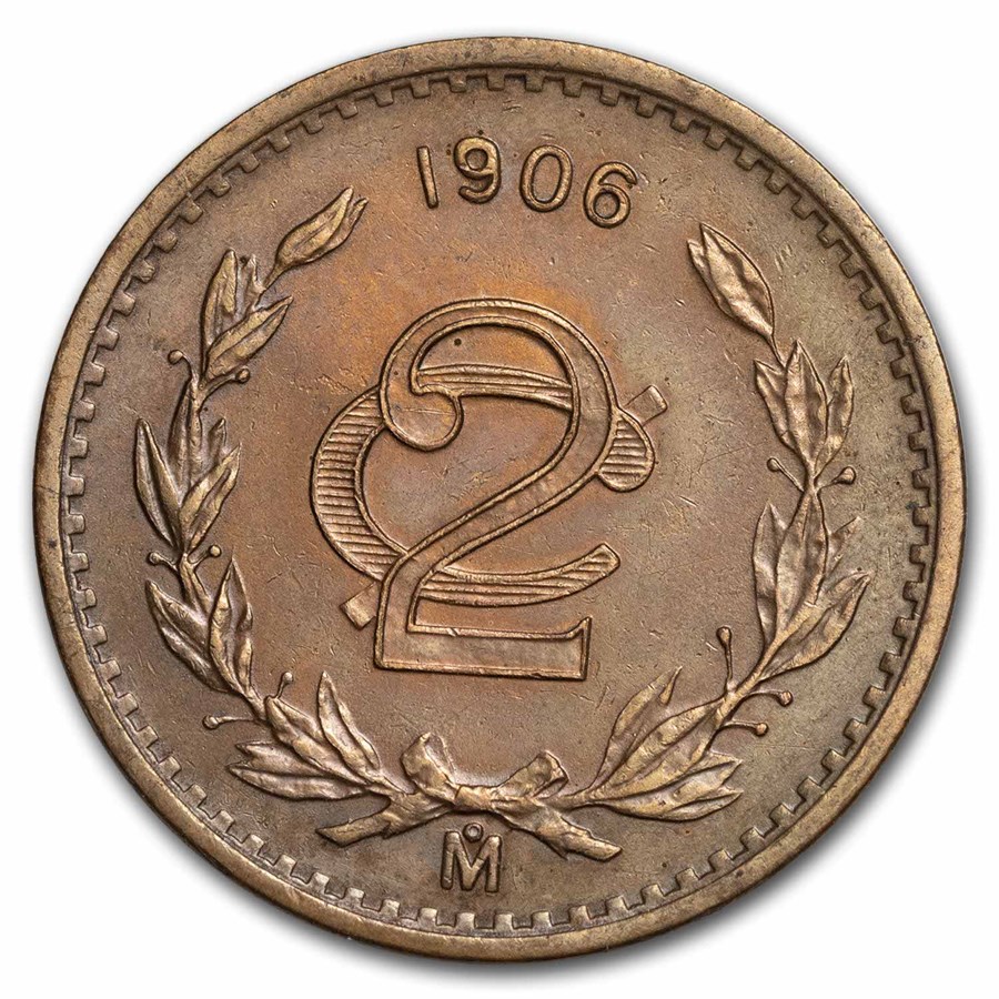 1906 Mexico Bronze 2 Centavos BU (Wide Date)