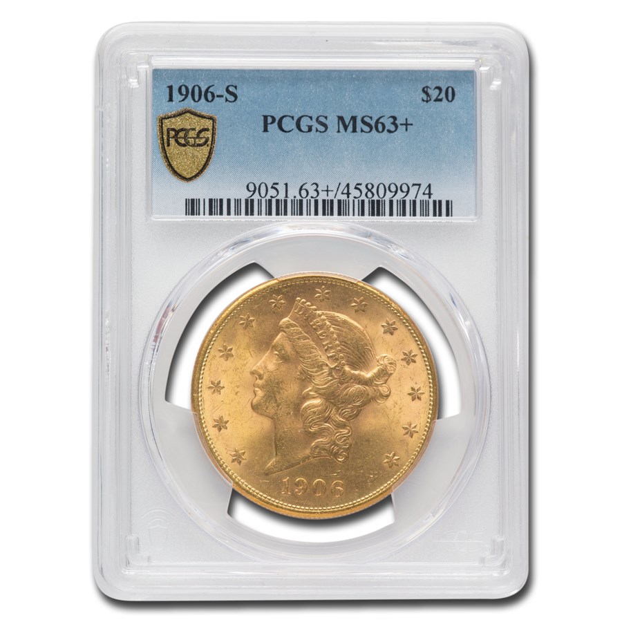 1906-S $20 Liberty Gold Double Eagle MS-63+ PCGS