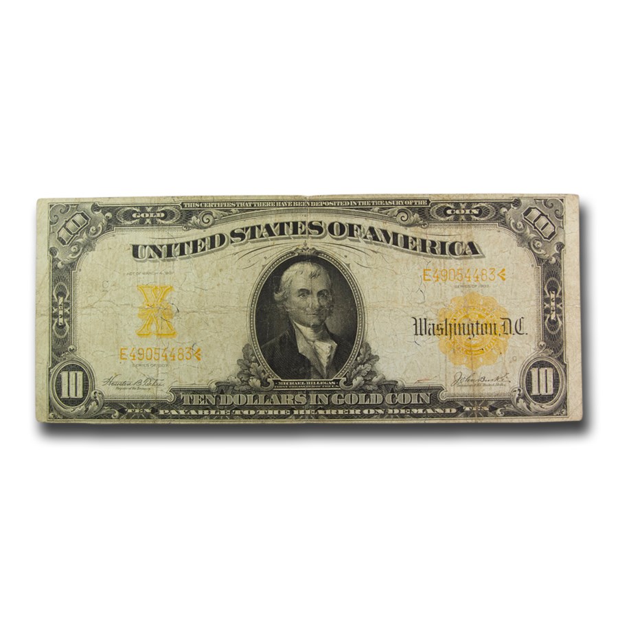 1907 $10 Gold Certificate Hillegas Fine (Fr#1172)