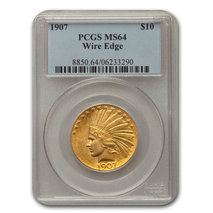 1907 $10 Indian Gold Eagle Wire Edge MS-64 PCGS