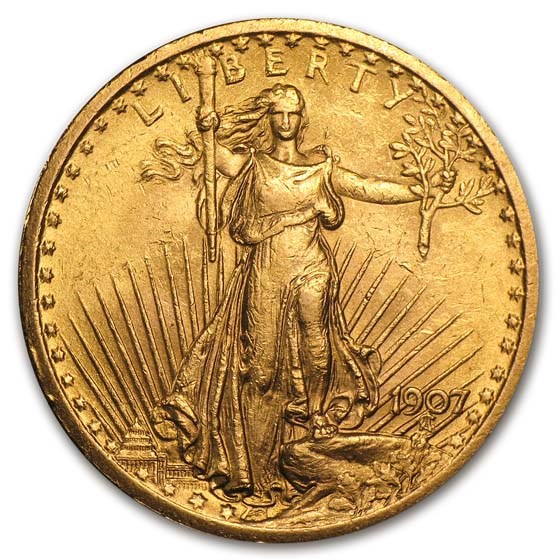 1907 $20 St Gaudens Gold Double Eagle AU