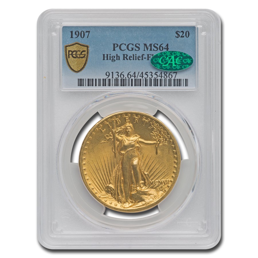 Buy 1907 $20 St. Gaudens Gold High Relief MS-64 PCGS CAC (Flat Edge ...