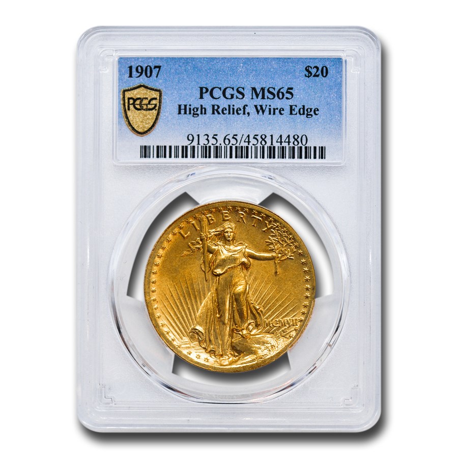 1907 $20 St Gaudens Gold High Relief Wire Edge MS-65 PCGS