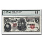 1907 $5.00 Legal Tender Woodchopper CH VF-35 PMG(Fr#91)Details