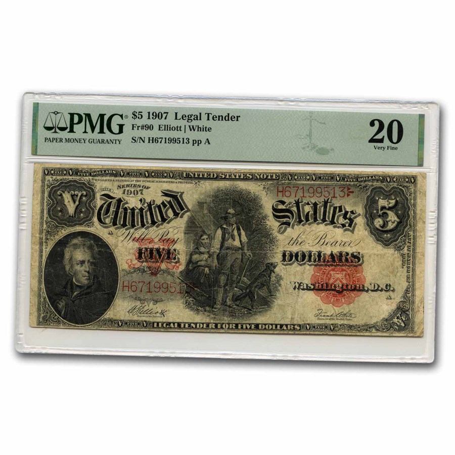 1907 $5.00 Legal Tender Woodchopper VF-20 PMG (Fr#90)