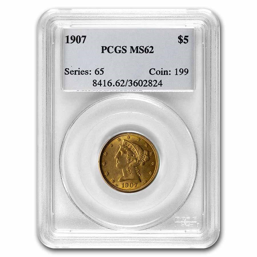 1907 $5 Liberty Gold Half Eagle MS-62 PCGS