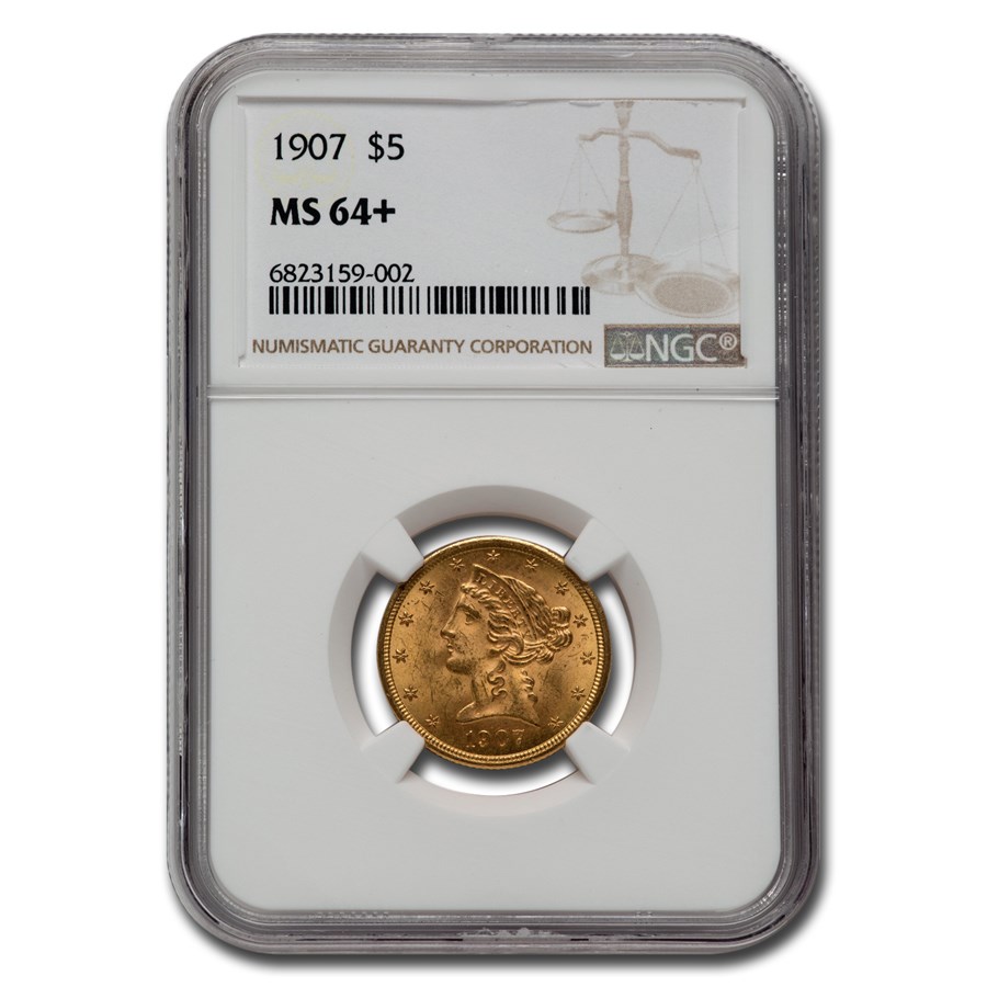 1907 $5 Liberty Gold Half Eagle MS-64+ NGC