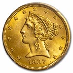 1907 $5 Liberty Gold Half Eagle MS-64 PCGS