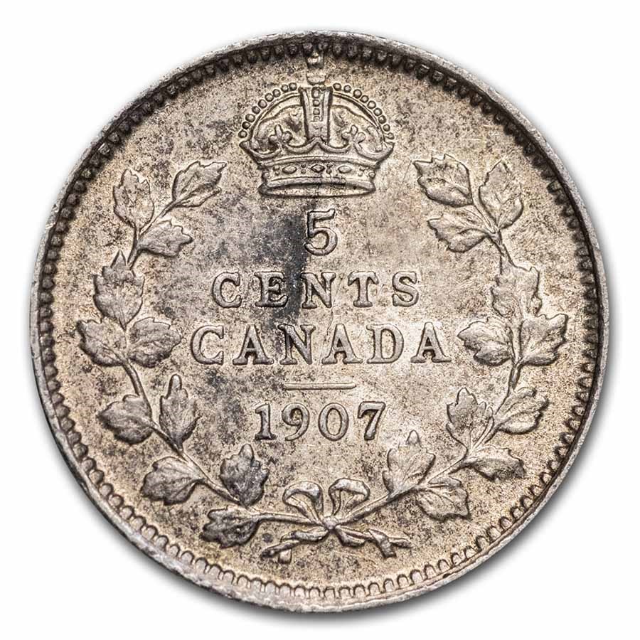 1907 Canada Silver 5 Cents Edward VII AU