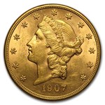 1907-D $20 Liberty Gold Double Eagle AU